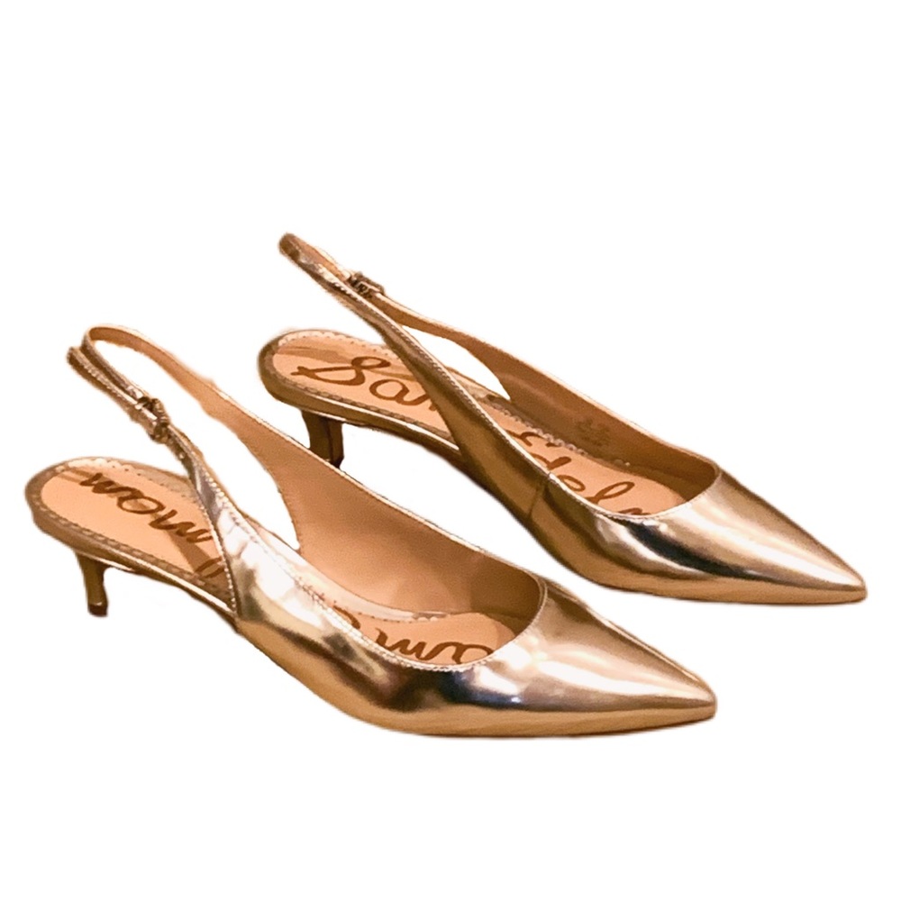 Silver mirror sling back kitten heels size 7 Eu 37